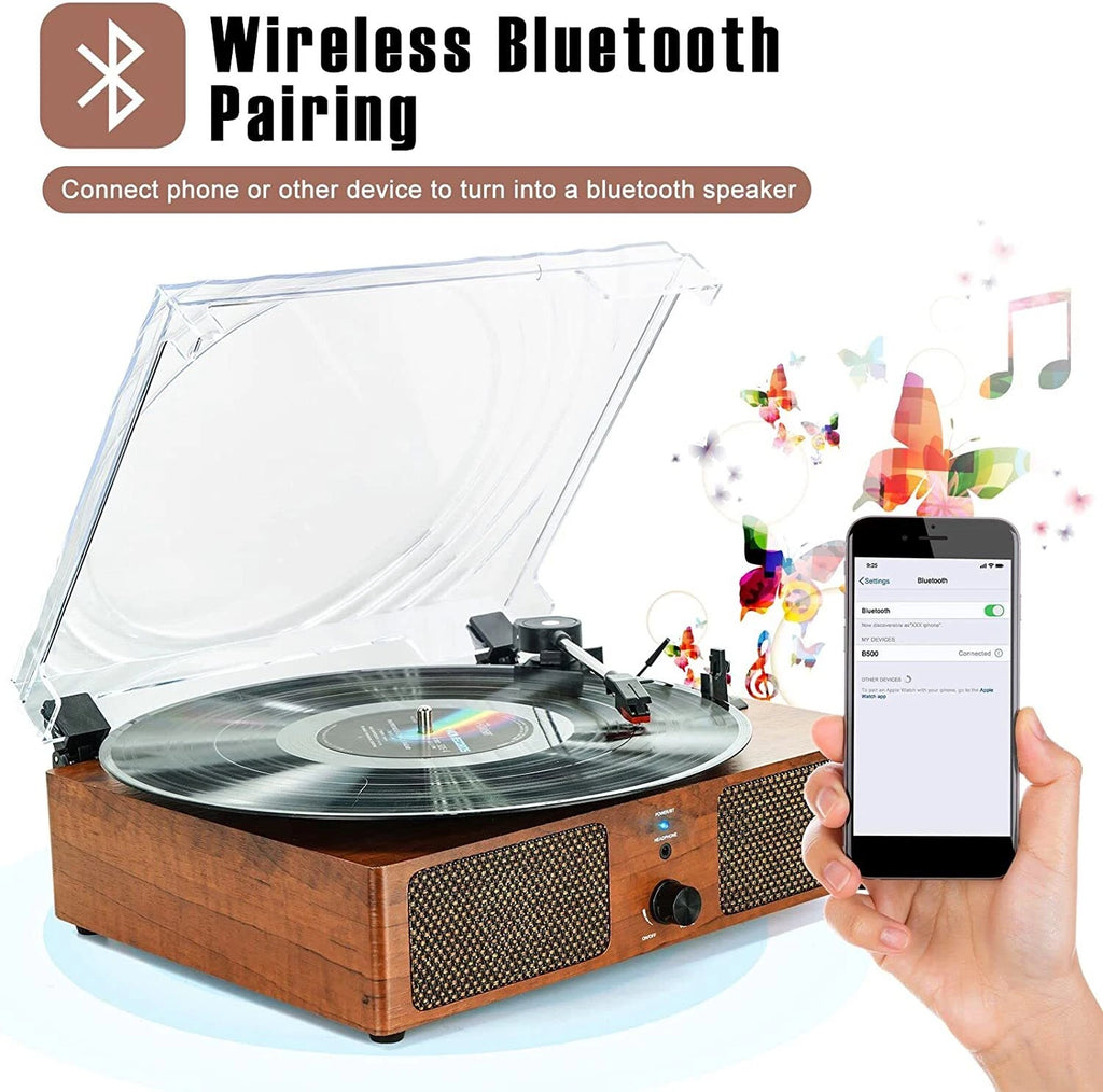 Vinyl Record 3 Speed Player Wireless Bluetooth Turntable with Built-in Speakers