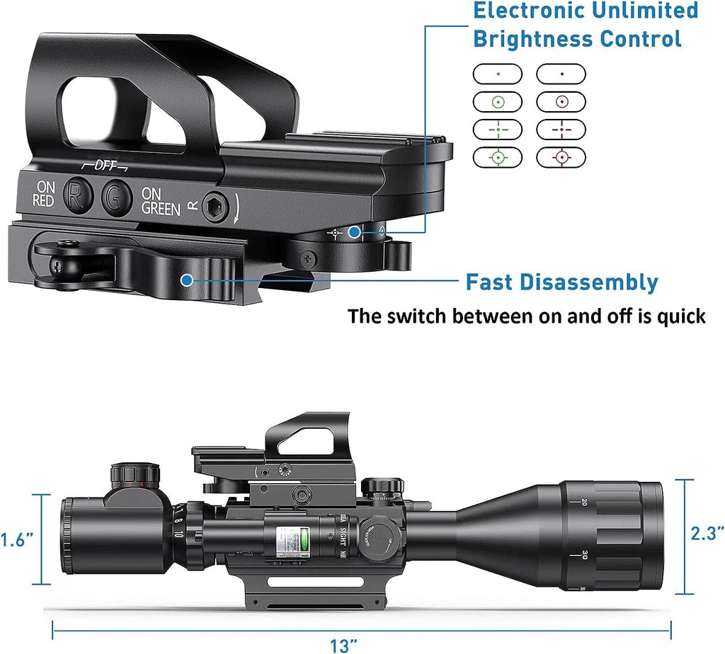 Qande 4-16x50AO Rifle Scope Red/Green Illuminated Reflex with Green Laser Sight