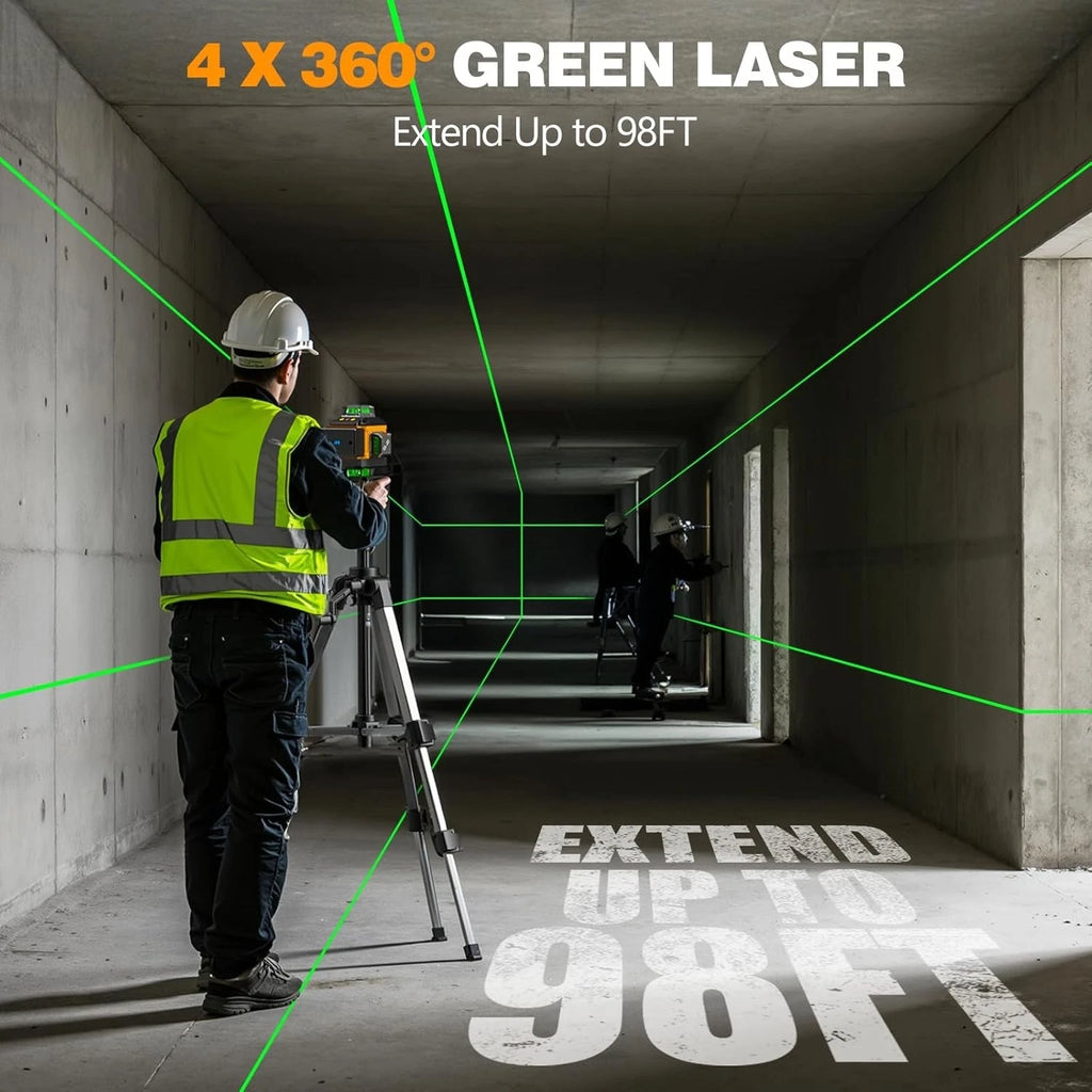 Alloyman Laser Level 4 x 360 Self-Leveling with Tripod, 16 Line Green 4D, ALS360