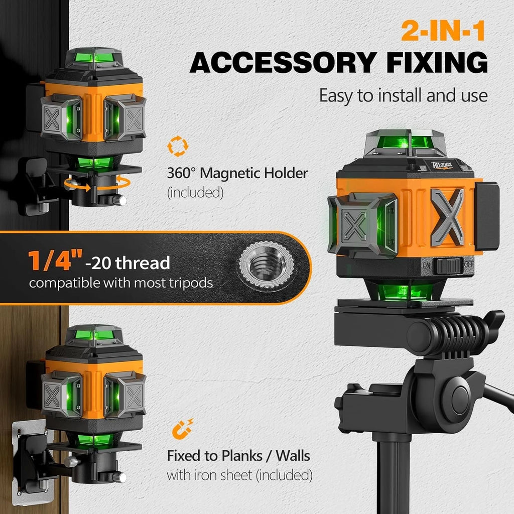 Alloyman Laser Level 4 x 360 Self-Leveling with Tripod, 16 Line Green 4D, ALS360
