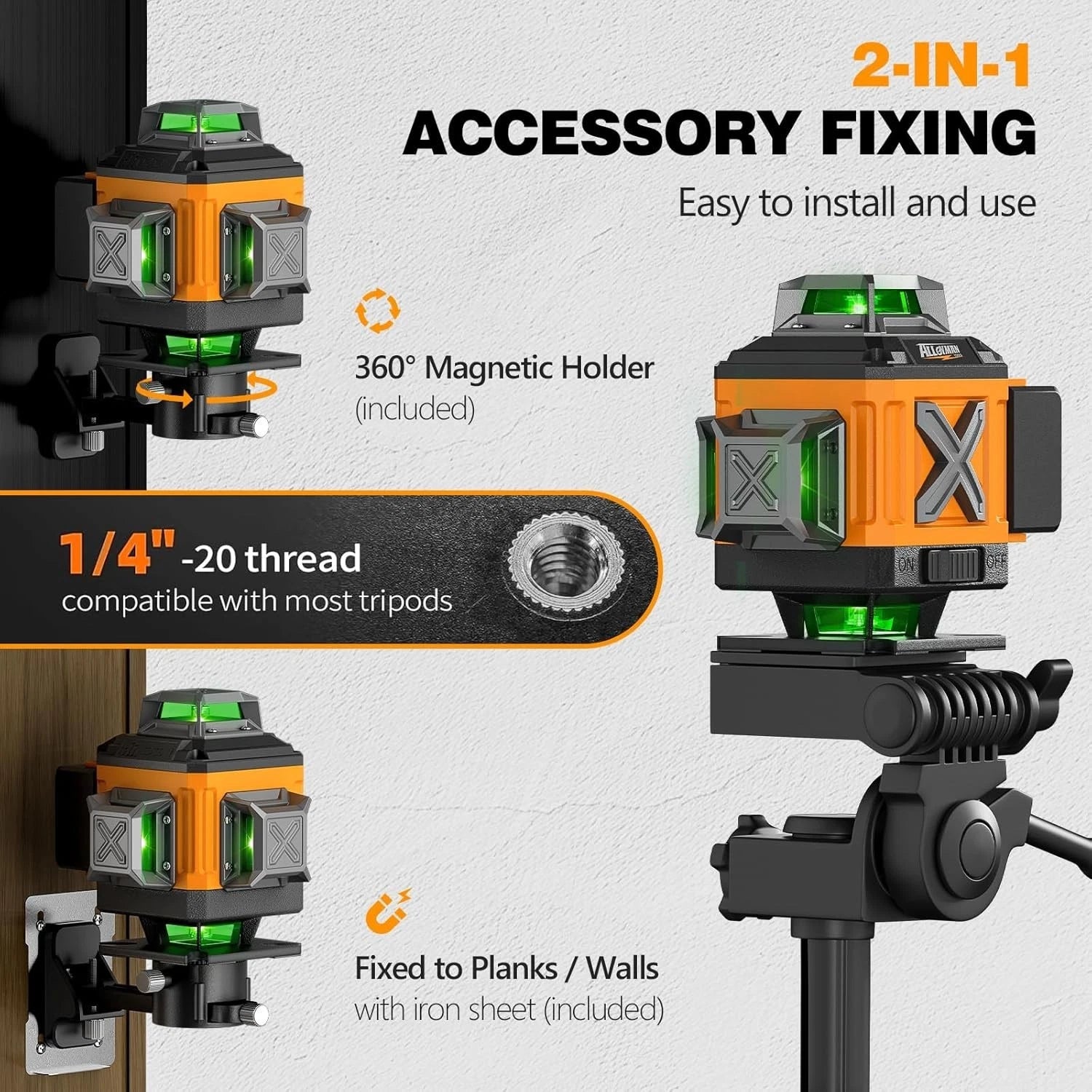 Alloyman Laser Level 4 x 360 Self-Leveling with Tripod, 16 Line Green 4D, ALS360