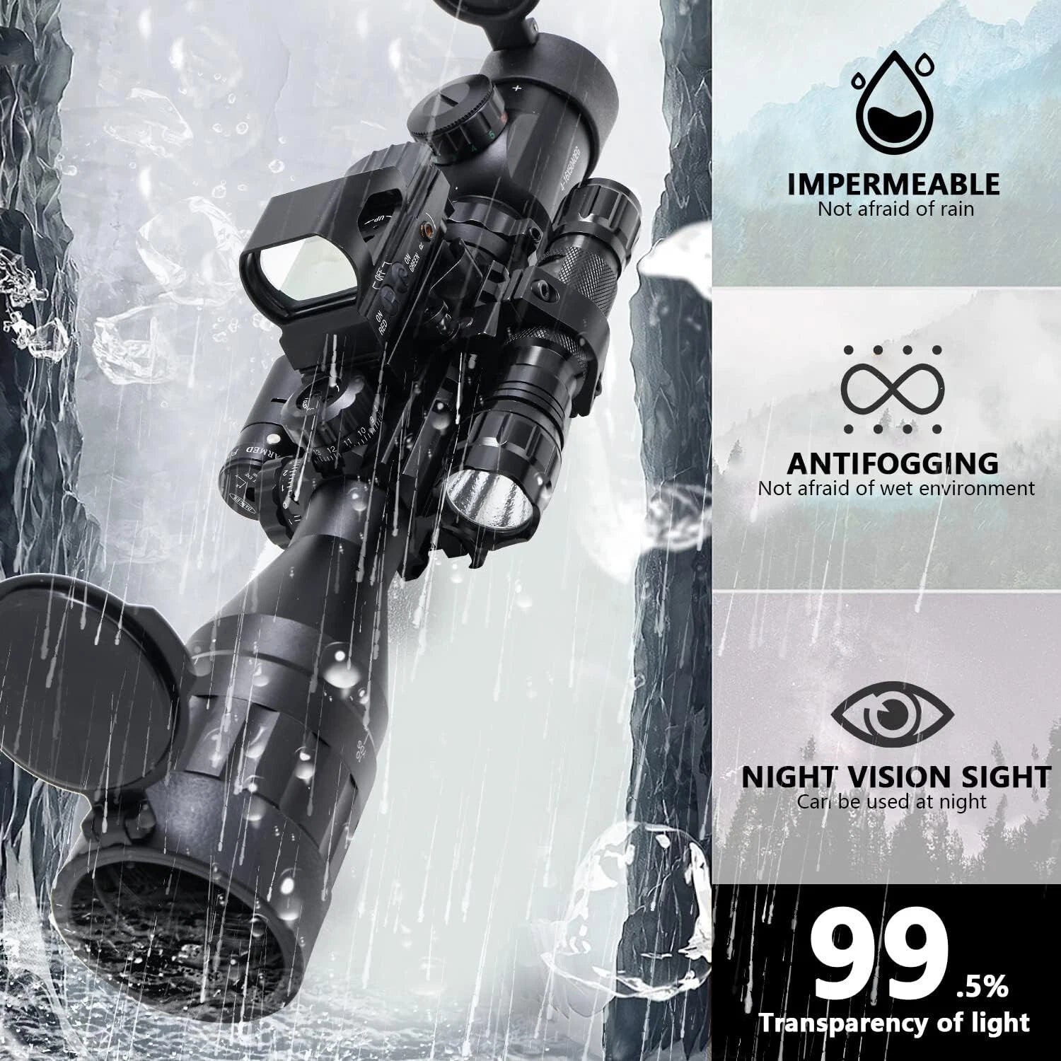 Qande 4-16x50AO Rifle Scope Red/Green Illuminated Reflex with Green Laser Sight