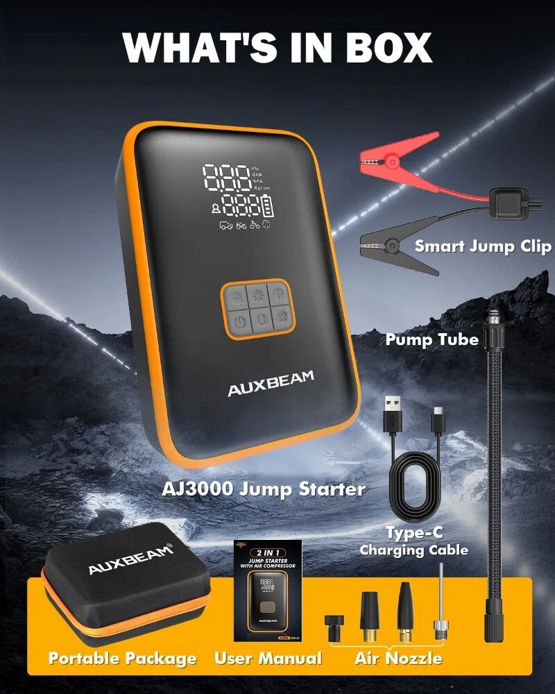 AUXBEAM Jump Starter with Air Compressor 3000A Car Battery Jumper Starter 12V