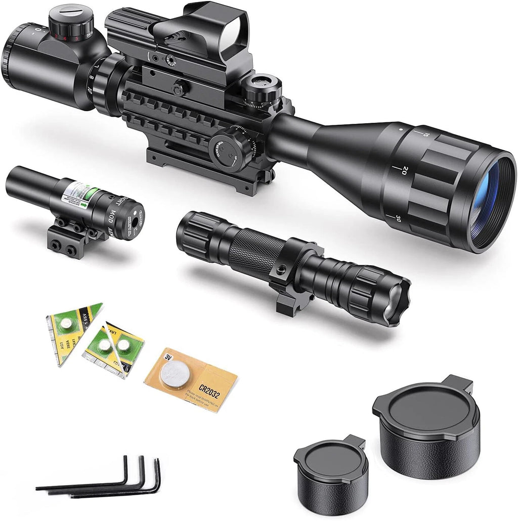 Qande 4-16x50AO Rifle Scope Red/Green Illuminated Reflex with Green Laser Sight