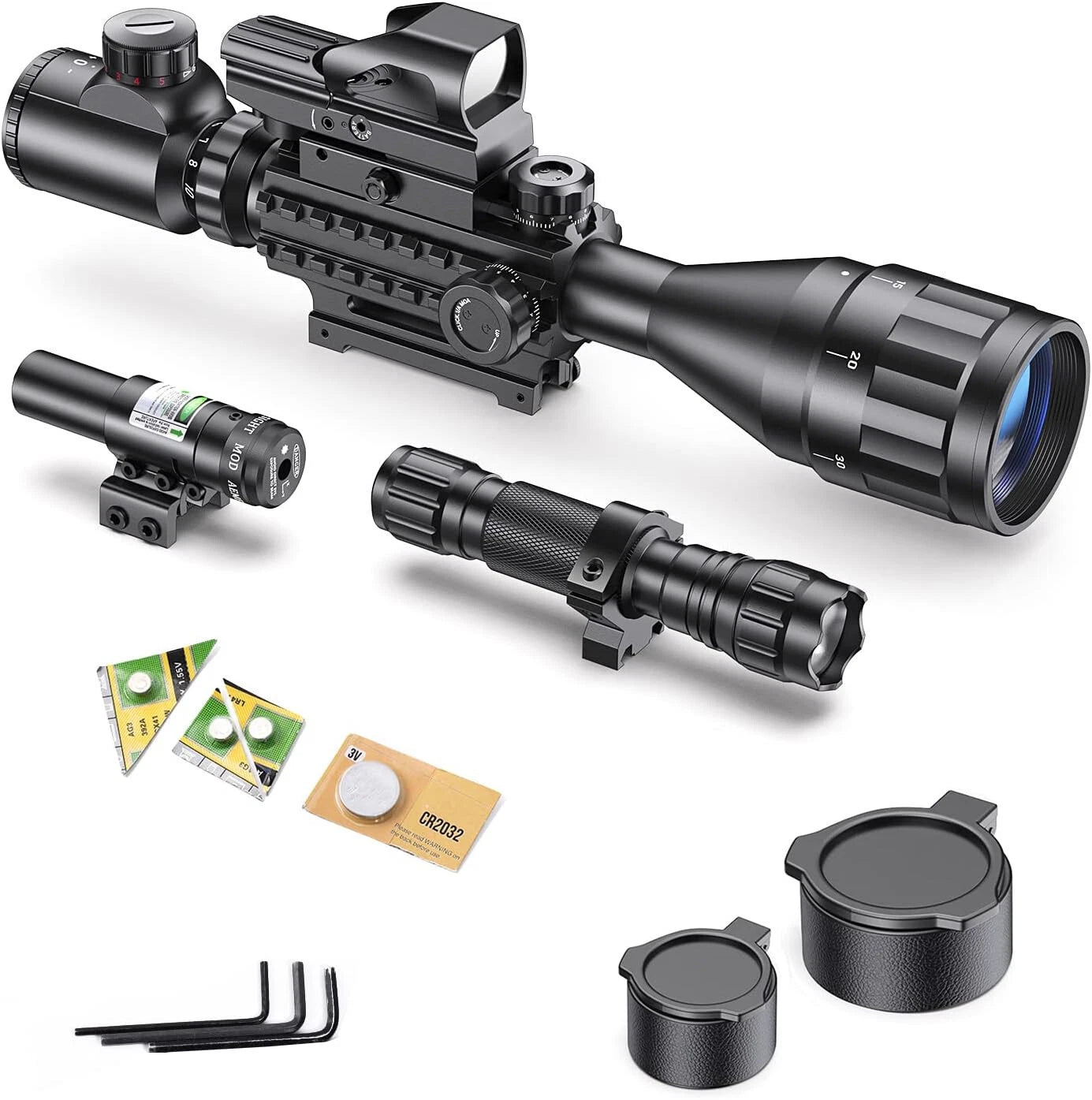 Qande 4-16x50AO Rifle Scope Red/Green Illuminated Reflex with Green Laser Sight