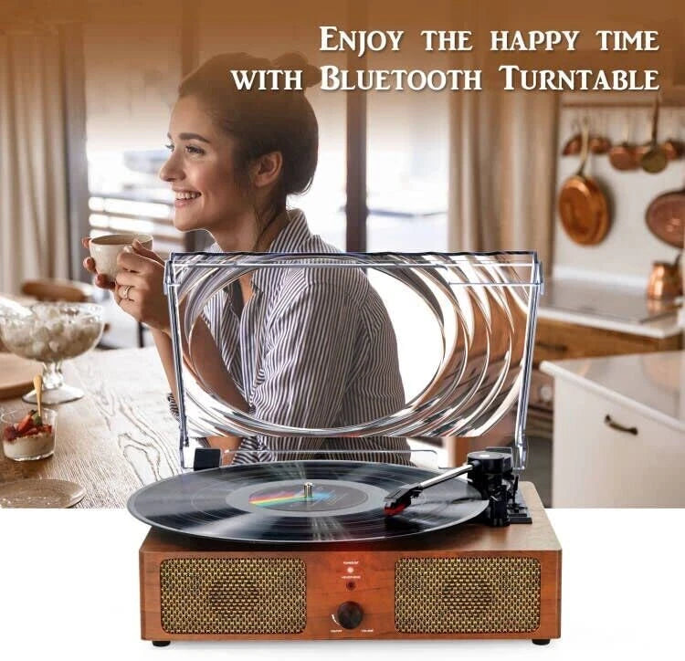 Vinyl Record 3 Speed Player Wireless Bluetooth Turntable with Built-in Speakers