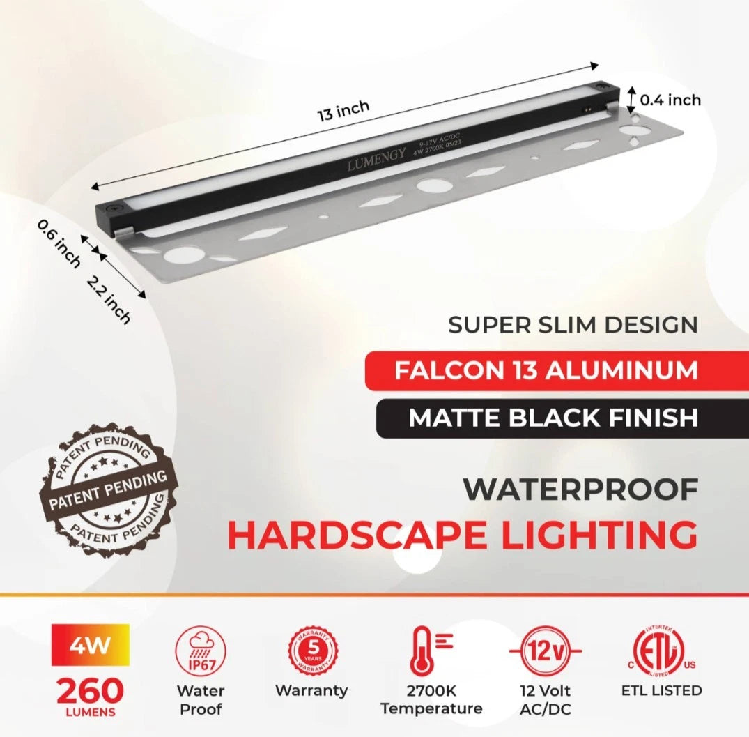 LUMENGY 13-inch 4w Super Slim LED Solid Black Hardscape Lights 2700k Single pack