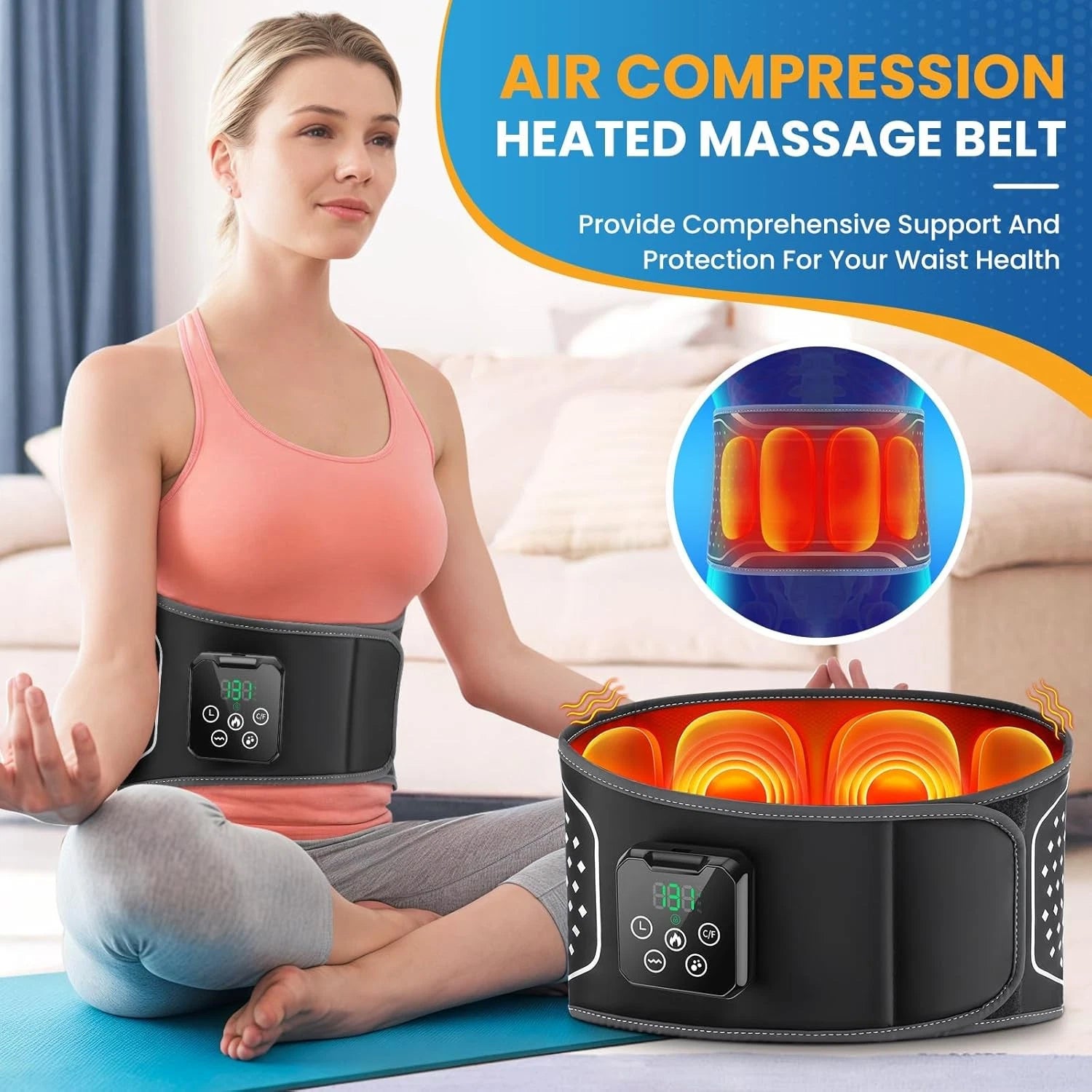 Heating Massager Belt Air Compression Vibration Lumbar Belt Heating Pad Cordless