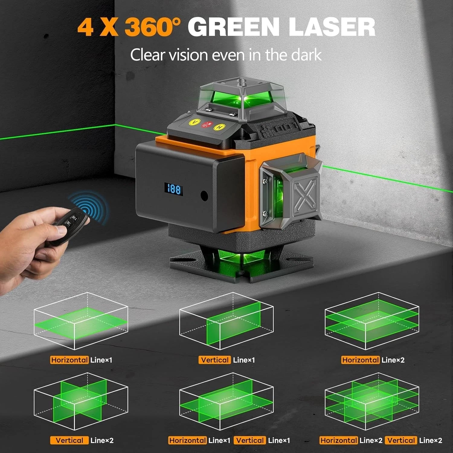Alloyman Laser Level 4 x 360 Self-Leveling with Tripod, 16 Line Green 4D, ALS360