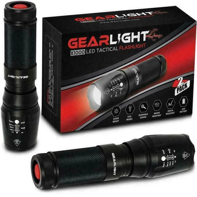 Gearlight S1000 LED Tactical Flashlight [2-PACK] - High Lumen. 5 Modes #00001